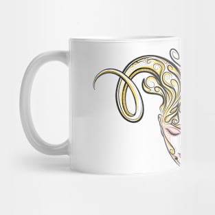 Girl with horns of a ram drawn in tattoo style Mug